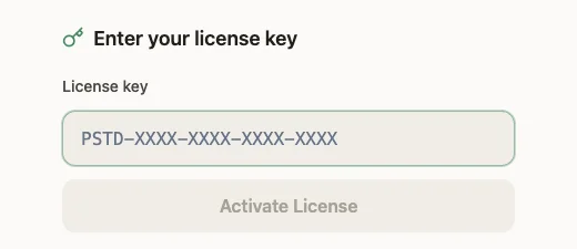 The Enter your license key window opened from the Enter License Key menu item